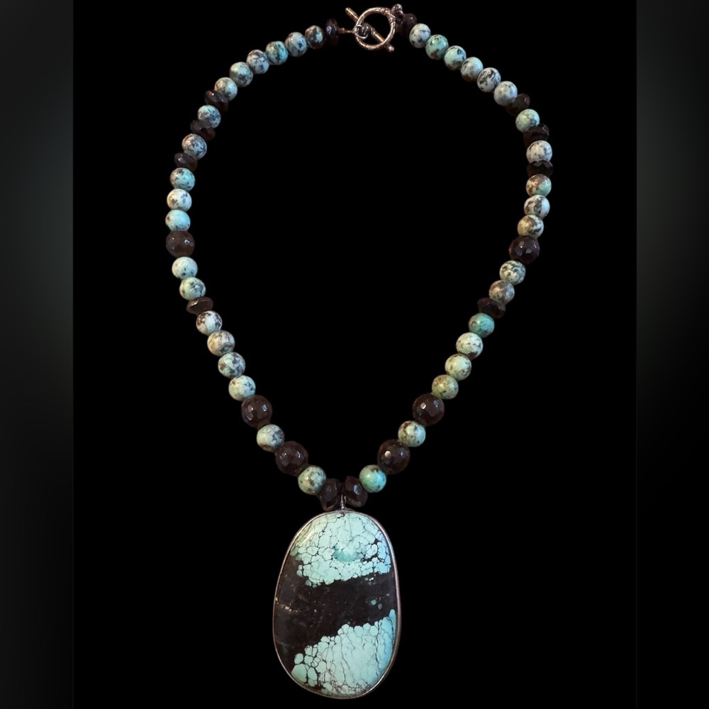 African Turquoise and Black Tourmaline Necklace